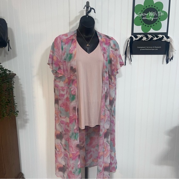 Pink and Multicolor Sheer Kimono with Top 2X - Picture 2 of 5